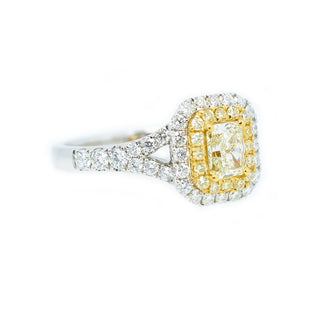 Cushion Fancy Yellow Diamond Halo Ring