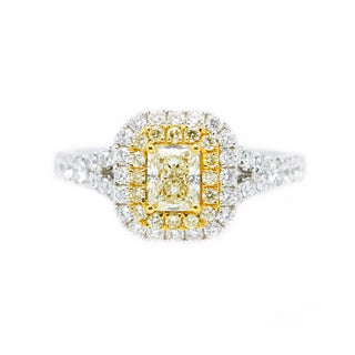 Cushion Fancy Yellow Diamond Halo Ring