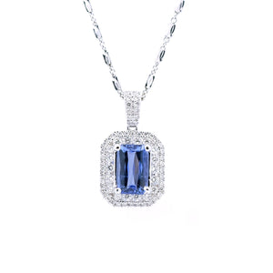 Pastel Blue Emerald Cut Sapphire & Diamond Halo Pendant
