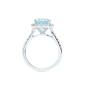 Oval Aquamarine Shared Prong Diamond Halo Ring