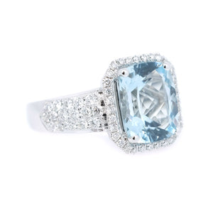 Cushion Aquamarine & Micro Pave Diamond Ring
