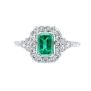 Petite Emerald Cut Emerald & Diamond Halo Ring