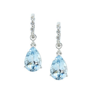 Aquamarine Drop & Diamond Huggie Earrings