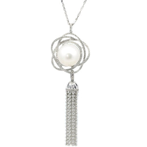 Camellia South Sea Pearl & Diamond Tassel Pendant