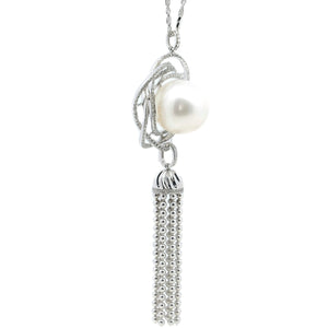 Camellia South Sea Pearl & Diamond Tassel Pendant