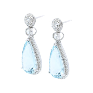 Gardenia Diamond Studs & Aquamarine Drop Earrings