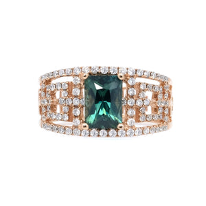 Interlocking Teal Sapphire & Diamond Ring