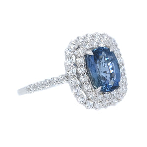 Cushion Sapphire & Diamond Double Halo Ring