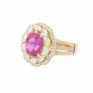 Scalloped Pink Sapphire & Marquise Diamond Halo Ring