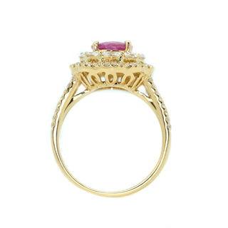 Scalloped Pink Sapphire & Marquise Diamond Halo Ring