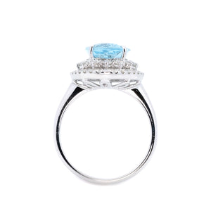 Double Halo Oval Aquamarine & Diamond Ring