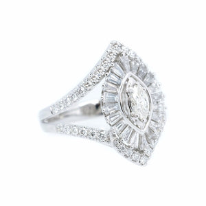 Marquise & Baguette Diamond Halo Double Band Ring
