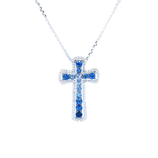 Detachable Ombre Sapphire & Diamond Cross Pendant