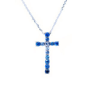 Detachable Ombre Sapphire & Diamond Cross Pendant