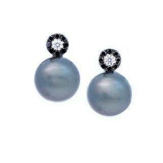 14mm Tahitian Pearl, Black and White Diamond Earrings