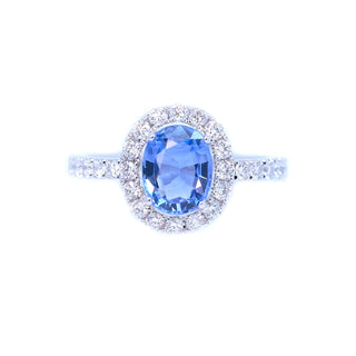 Cornflower Blue Sapphire Diamond Halo Ring