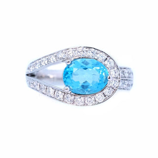 Droplet Neon Blue Apatite & Diamond Ring