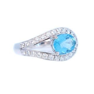 Droplet Neon Blue Apatite & Diamond Ring