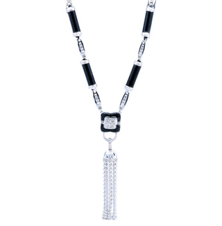 Art Deco Onyx & Diamond Tassel Pendant Necklace