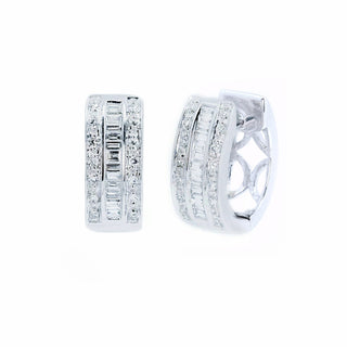 Baguette & Round Diamond Huggie Earrings