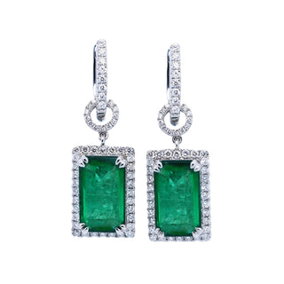 Art Deco Emerald Cut Emerald Drop Earrings