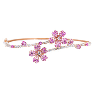 Pink Sapphire Sakura Cherry Blossom & Diamond Bangle