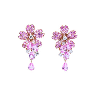 Pink Sapphire Sakura Cherry Blossom Drop Earrings