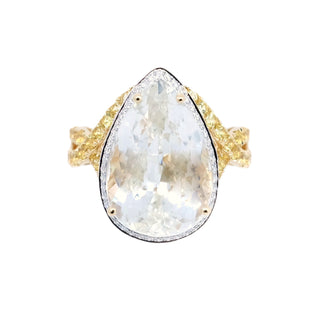 Teardrop Yellow Kunzite & Yellow Sapphire, Diamond Ring