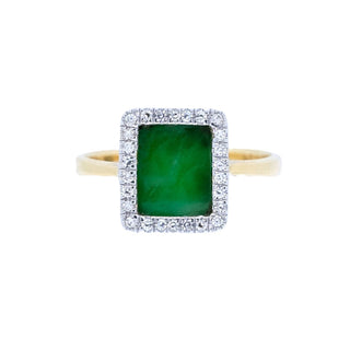 Jade & Diamond Halo Signet Ring