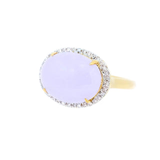 East West Lavender Jade Diamond Halo Ring