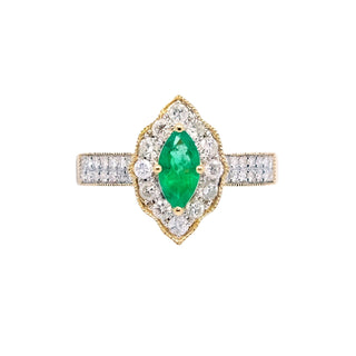 Vintage Style Milgrain Marquise Emerald & Diamond Ring