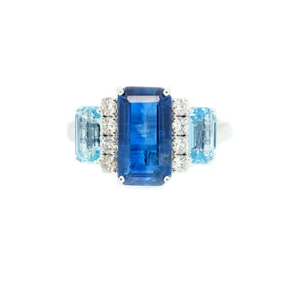 Trilogy Blue Kyanite, Aquamarine & Diamond Ring