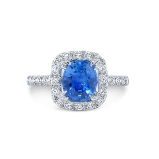 Cushion Cornflower Blue Sapphire & Diamond Halo Ring