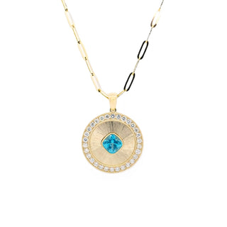 Sunray Apatite & Diamond Disc Pendant