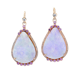 Diamond Huggies & Lavender Jade Drop Earrings