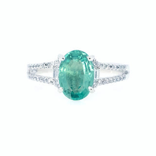 Dark Mint Green Tourmaline & Diamond Ring
