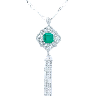 Edwardian Emerald & Diamond Tassel Pendant - Johnny Jewelry