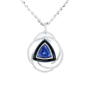 Trillion Tanzanite, Onyx & Diamond Swirl Pendant