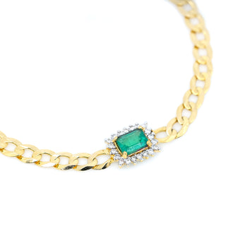 Emerald Cut Emerald & Diamond Cuban Bracelet