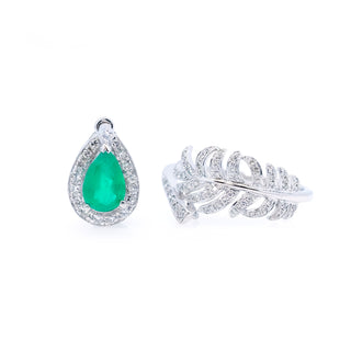 Diamond Feather Emerald Drop Ring