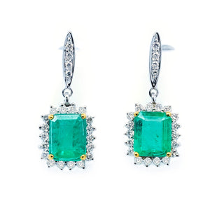 Emerald cut Emerald & Diamond Drop Earrings
