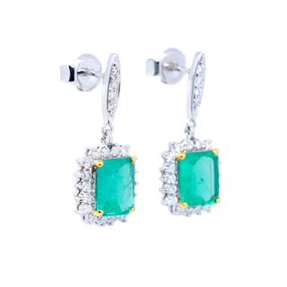 Emerald cut Emerald & Diamond Drop Earrings