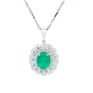 Victorian Emerald & Diamond Halo Pendant
