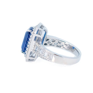Art Deco Emerald Cut Sapphire & Baguette Diamond Ring