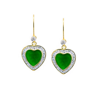 Jade Heart & Diamond Drop Earrings - Johnny Jewelry