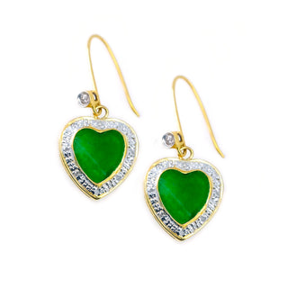 Jade Heart & Diamond Drop Earrings - Johnny Jewelry