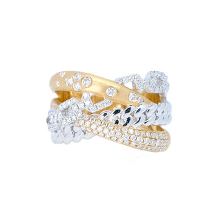 Multi-Link Criss Cross Two Tone Diamond Ring