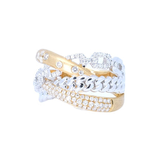 Multi-Link Criss Cross Two Tone Diamond Ring - Johnny Jewelry