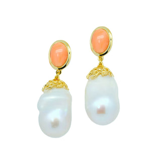 Pink Coral & Baroque Pearl Drop Earrings