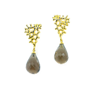 Sea Fan Smokey Quartz Briolette Earrings
